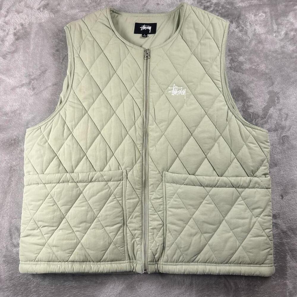Stussy Recycled Nylon Liner Vest Men’s Large Olive Green Quilted Full Zip
